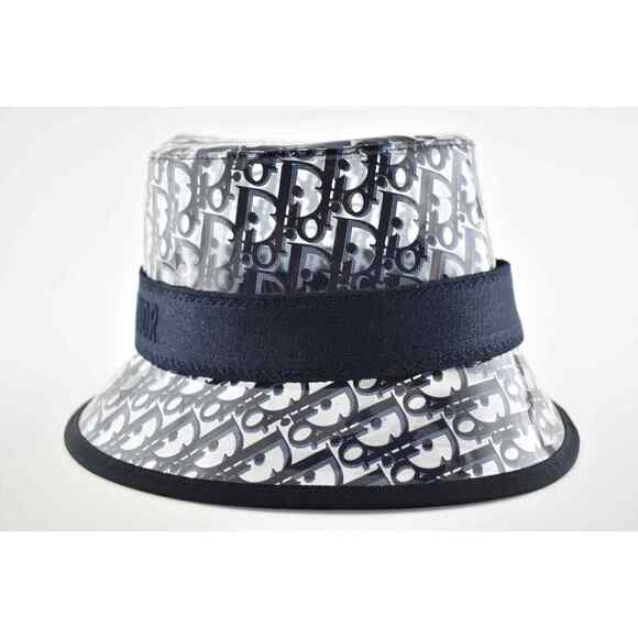 Dior French Small Brim Blue Oblique Logo PVC Transparent Clear Sun Bucket Hat 57 main image 8